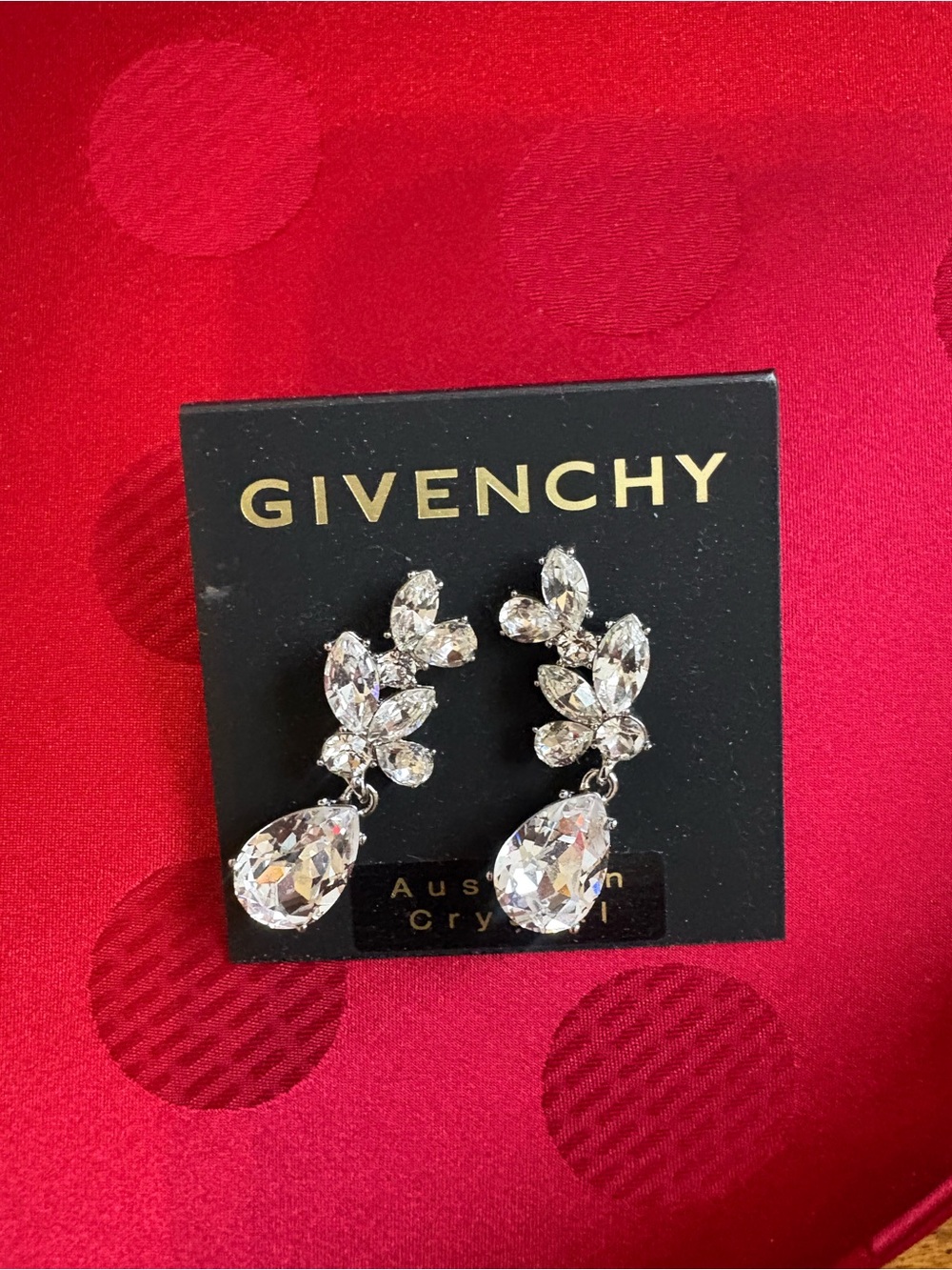 Givenchy Silver-Tone Clear Crystal Teardrop Statement Earrings
